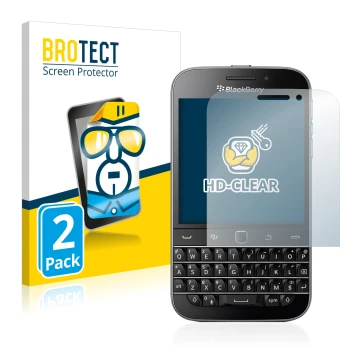 Parte frontale di una confezione del prodotto con il logo del marchio BROTECT. Accanto è raffigurato il dispositivo Blackberry