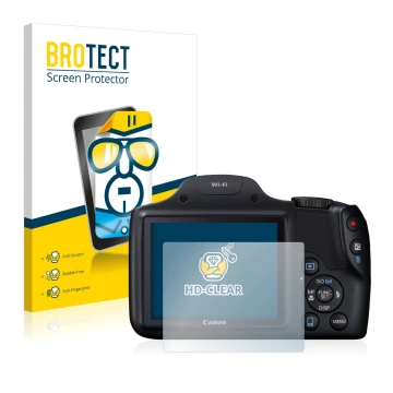 Parte frontale di una confezione del prodotto con il logo del marchio BROTECT. Accanto è raffigurato il dispositivo Canon Powe