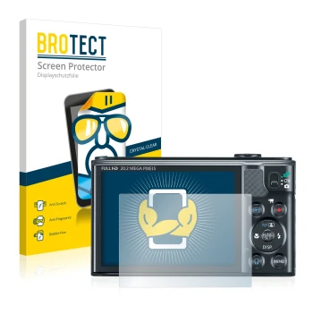 Parte frontale di una confezione del prodotto con il logo del marchio BROTECT. Accanto è raffigurato il dispositivo Canon Powe