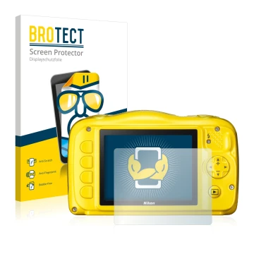 Parte frontale di una confezione del prodotto con il logo del marchio BROTECT. Accanto è raffigurato il dispositivo Nikon Cool