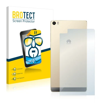 Parte frontale di una confezione del prodotto con il logo del marchio BROTECT. Accanto è raffigurato il dispositivo Huawei P8 