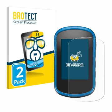 Parte frontale di una confezione del prodotto con il logo del marchio BROTECT. Accanto è raffigurato il dispositivo Garmin eTr