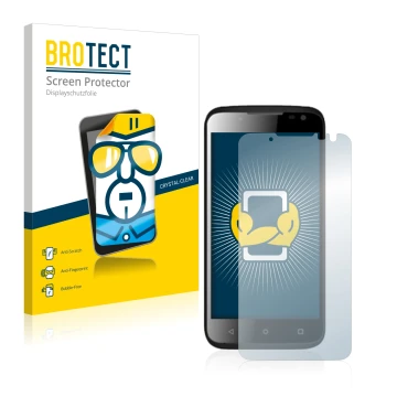 Parte frontale di una confezione del prodotto con il logo del marchio BROTECT. Accanto è raffigurato il dispositivo Yezz Andy 