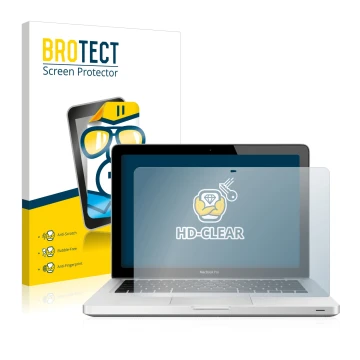 Parte frontale di una confezione del prodotto con il logo del marchio BROTECT. Accanto è raffigurato il dispositivo Apple MacB
