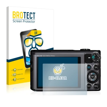 Parte frontale di una confezione del prodotto con il logo del marchio BROTECT. Accanto è raffigurato il dispositivo Canon Powe
