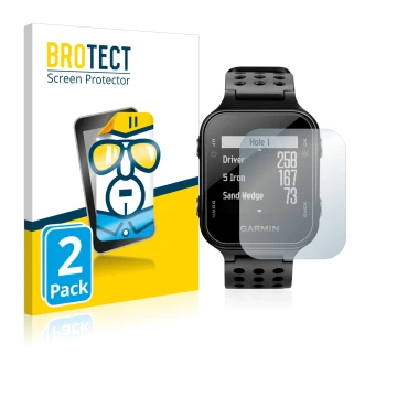 Parte frontale di una confezione del prodotto con il logo del marchio BROTECT. Accanto è raffigurato il dispositivo Garmin App