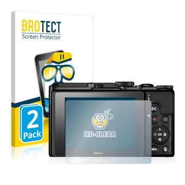 Parte frontale di una confezione del prodotto con il logo del marchio BROTECT. Accanto è raffigurato il dispositivo Nikon Cool