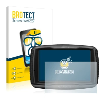 Parte frontale di una confezione del prodotto con il logo del marchio BROTECT. Accanto è raffigurato il dispositivo Garmin zum
