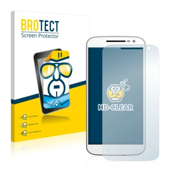 Parte frontale di una confezione del prodotto con il logo del marchio BROTECT. Accanto è raffigurato il dispositivo Motorola M