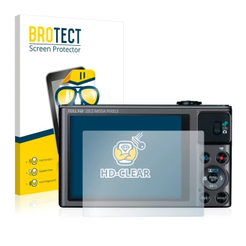 Parte frontale di una confezione del prodotto con il logo del marchio BROTECT. Accanto è raffigurato il dispositivo Canon Powe