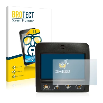 Parte frontale di una confezione del prodotto con il logo del marchio BROTECT. Accanto è raffigurato il dispositivo Skytraxx 3