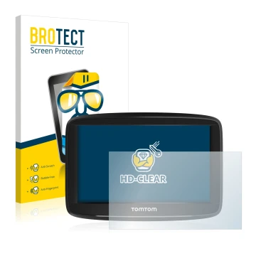 Parte frontale di una confezione del prodotto con il logo del marchio BROTECT. Accanto è raffigurato il dispositivo TomTom Sta