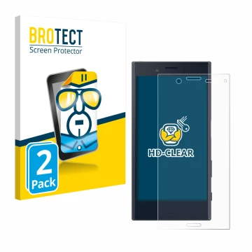 Parte frontale di una confezione del prodotto con il logo del marchio BROTECT. Accanto è raffigurato il dispositivo Sony Xperi