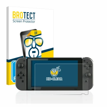 Parte frontale di una confezione del prodotto con il logo del marchio BROTECT. Accanto è raffigurato il dispositivo Nintendo S