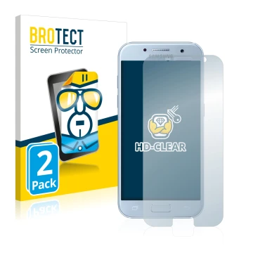 Parte frontale di una confezione del prodotto con il logo del marchio BROTECT. Accanto è raffigurato il dispositivo Samsung Ga