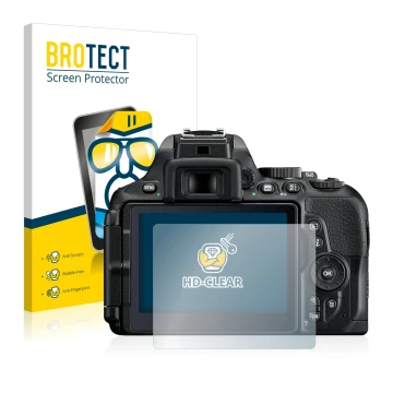 Parte frontale di una confezione del prodotto con il logo del marchio BROTECT. Accanto è raffigurato il dispositivo Nikon D560