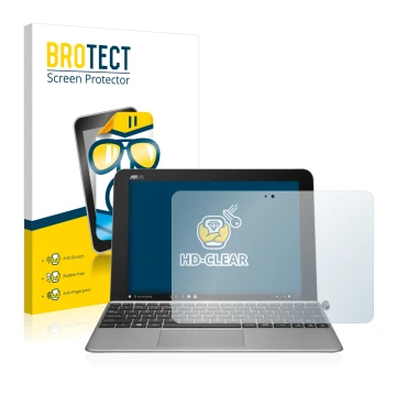Parte frontale di una confezione del prodotto con il logo del marchio BROTECT. Accanto è raffigurato il dispositivo ASUS Trans