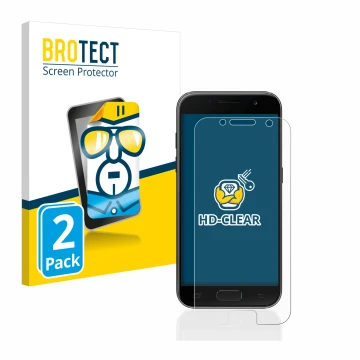 Parte frontale di una confezione del prodotto con il logo del marchio BROTECT. Accanto è raffigurato il dispositivo Samsung Ga