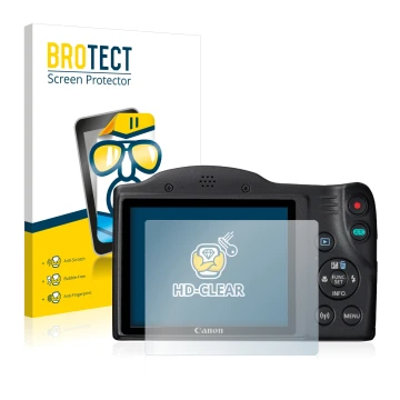 Parte frontale di una confezione del prodotto con il logo del marchio BROTECT. Accanto è raffigurato il dispositivo Canon Powe