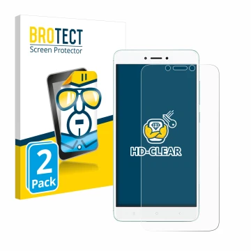 Parte frontale di una confezione del prodotto con il logo del marchio BROTECT. Accanto è raffigurato il dispositivo Xiaomi Red