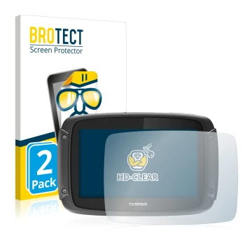 Parte frontale di una confezione del prodotto con il logo del marchio BROTECT. Accanto è raffigurato il dispositivo TomTom Rid