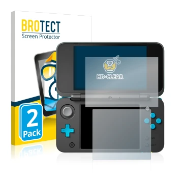 Parte frontale di una confezione del prodotto con il logo del marchio BROTECT. Accanto è raffigurato il dispositivo Nintendo 2