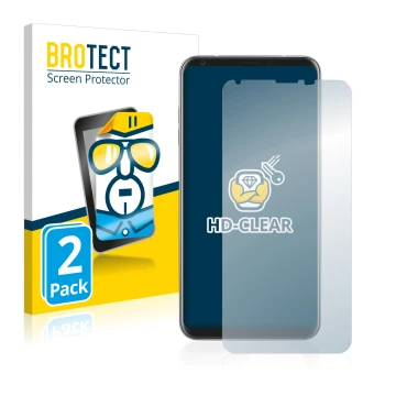 Parte frontale di una confezione del prodotto con il logo del marchio BROTECT. Accanto è raffigurato il dispositivo LG V30 con