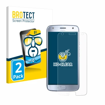 Parte frontale di una confezione del prodotto con il logo del marchio BROTECT. Accanto è raffigurato il dispositivo Motorola M