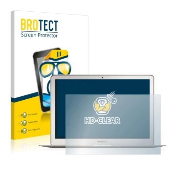 Parte frontale di una confezione del prodotto con il logo del marchio BROTECT. Accanto è raffigurato il dispositivo Apple MacB