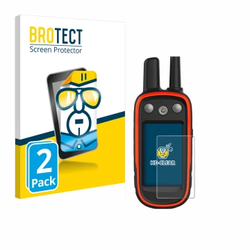 Parte frontale di una confezione del prodotto con il logo del marchio BROTECT. Accanto è raffigurato il dispositivo Garmin Ate