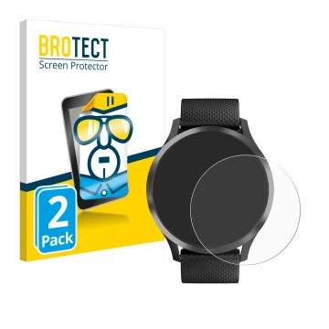 Parte frontale di una confezione del prodotto con il logo del marchio BROTECT. Accanto è raffigurato il dispositivo Garmin viv