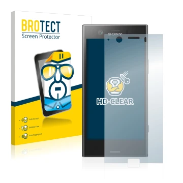 Parte frontale di una confezione del prodotto con il logo del marchio BROTECT. Accanto è raffigurato il dispositivo Sony Xperi