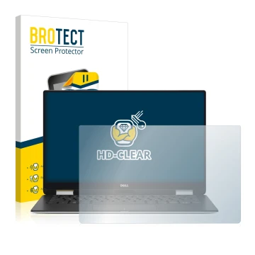 Parte frontale di una confezione del prodotto con il logo del marchio BROTECT. Accanto è raffigurato il dispositivo Dell XPS 1