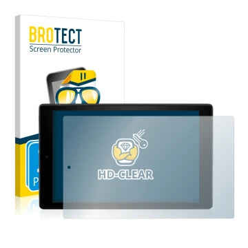 Parte frontale di una confezione del prodotto con il logo del marchio BROTECT. Accanto è raffigurato il dispositivo Amazon Fir