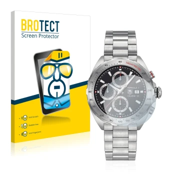 Parte frontale di una confezione del prodotto con il logo del marchio BROTECT. Accanto è raffigurato il dispositivo TAG Heuer 