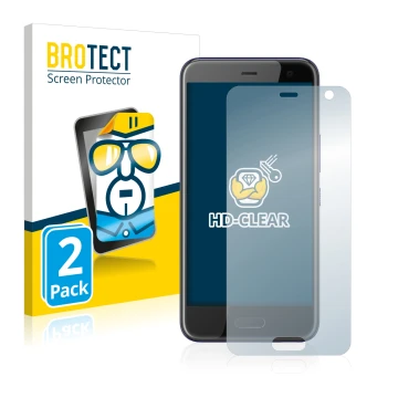 Parte frontale di una confezione del prodotto con il logo del marchio BROTECT. Accanto è raffigurato il dispositivo HTC U11 Li