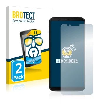 Parte frontale di una confezione del prodotto con il logo del marchio BROTECT. Accanto è raffigurato il dispositivo OnePlus 5T