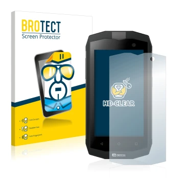 Parte frontale di una confezione del prodotto con il logo del marchio BROTECT. Accanto è raffigurato il dispositivo Crosscall 