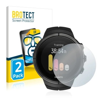 Parte frontale di una confezione del prodotto con il logo del marchio BROTECT. Accanto è raffigurato il dispositivo Suunto Spa