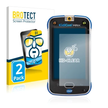 Parte frontale di una confezione del prodotto con il logo del marchio BROTECT. Accanto è raffigurato il dispositivo Vtech Kidi