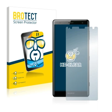 Parte frontale di una confezione del prodotto con il logo del marchio BROTECT. Accanto è raffigurato il dispositivo Sony Xperi