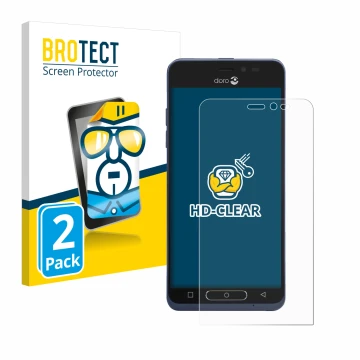 Parte frontale di una confezione del prodotto con il logo del marchio BROTECT. Accanto è raffigurato il dispositivo Doro 8035 