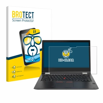 Parte frontale di una confezione del prodotto con il logo del marchio BROTECT. Accanto è raffigurato il dispositivo Lenovo Thi