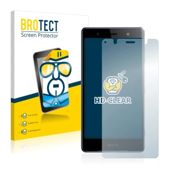 Parte frontale di una confezione del prodotto con il logo del marchio BROTECT. Accanto è raffigurato il dispositivo Sony Xperi