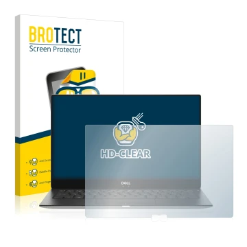 Parte frontale di una confezione del prodotto con il logo del marchio BROTECT. Accanto è raffigurato il dispositivo Dell XPS 1