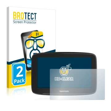 Parte frontale di una confezione del prodotto con il logo del marchio BROTECT. Accanto è raffigurato il dispositivo TomTom GO 