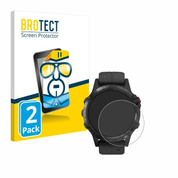 Parte frontale di una confezione del prodotto con il logo del marchio BROTECT. Accanto è raffigurato il dispositivo Garmin Fen