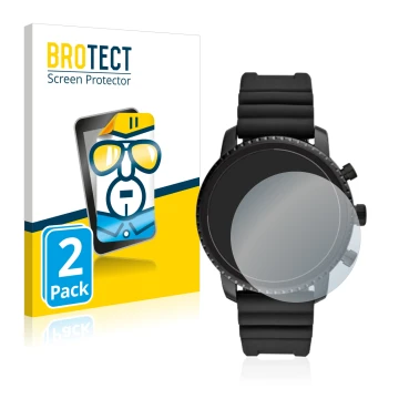 Parte frontale di una confezione del prodotto con il logo del marchio BROTECT. Accanto è raffigurato il dispositivo Fossil Q E