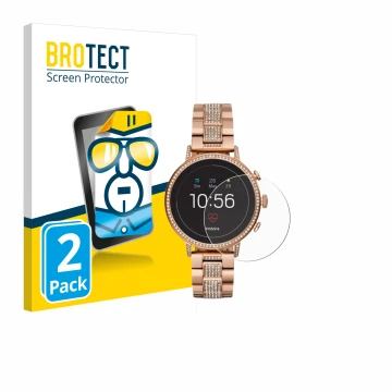 Parte frontale di una confezione del prodotto con il logo del marchio BROTECT. Accanto è raffigurato il dispositivo Fossil Q V