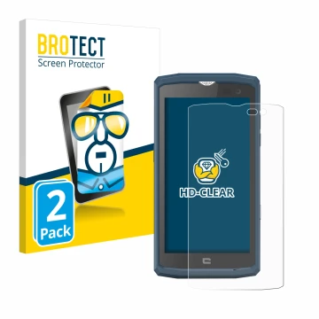 Parte frontale di una confezione del prodotto con il logo del marchio BROTECT. Accanto è raffigurato il dispositivo Crosscall 